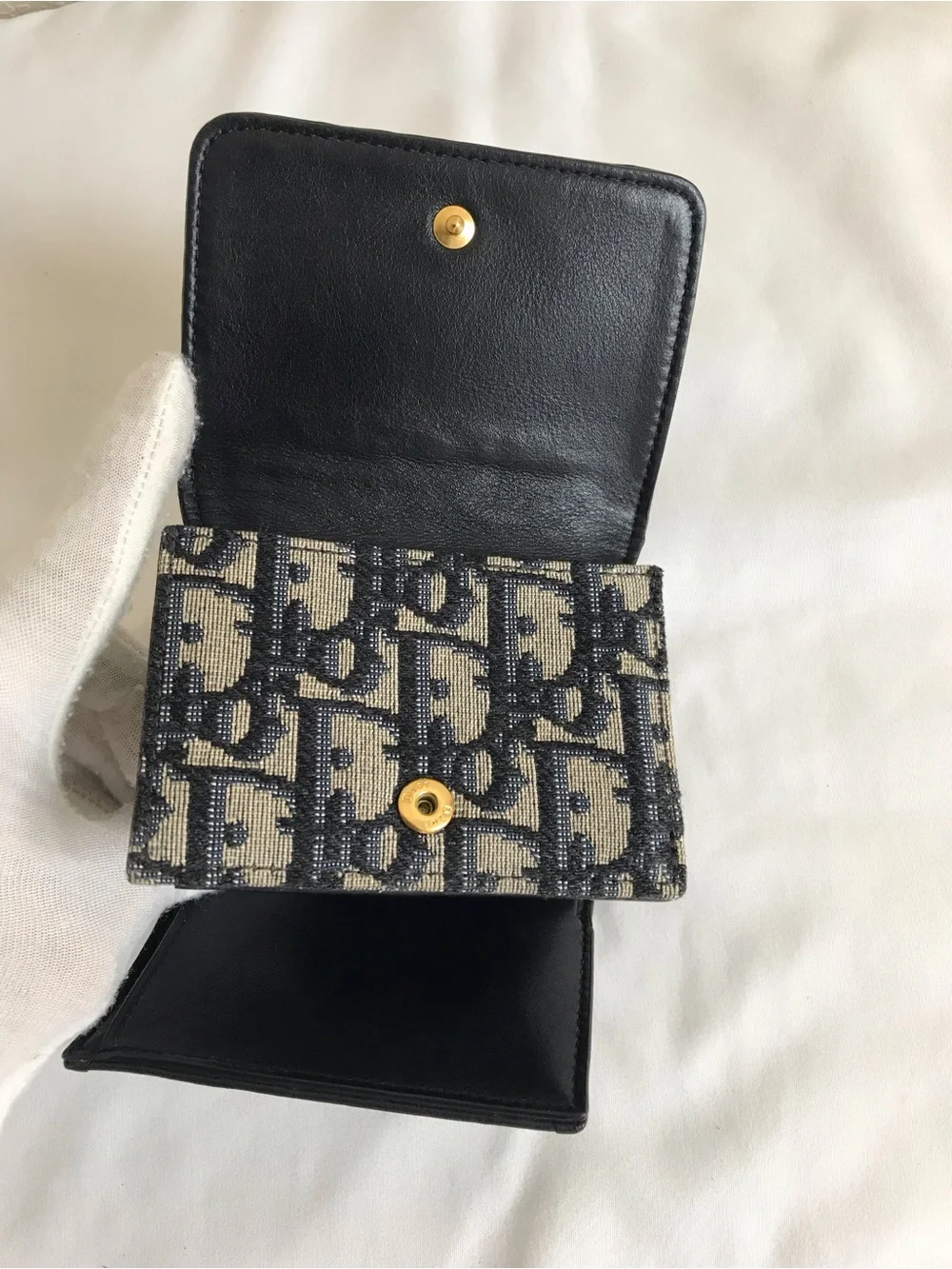 Christian Dior Oblique Trifold Compact Wallet Authentic Navy Blue